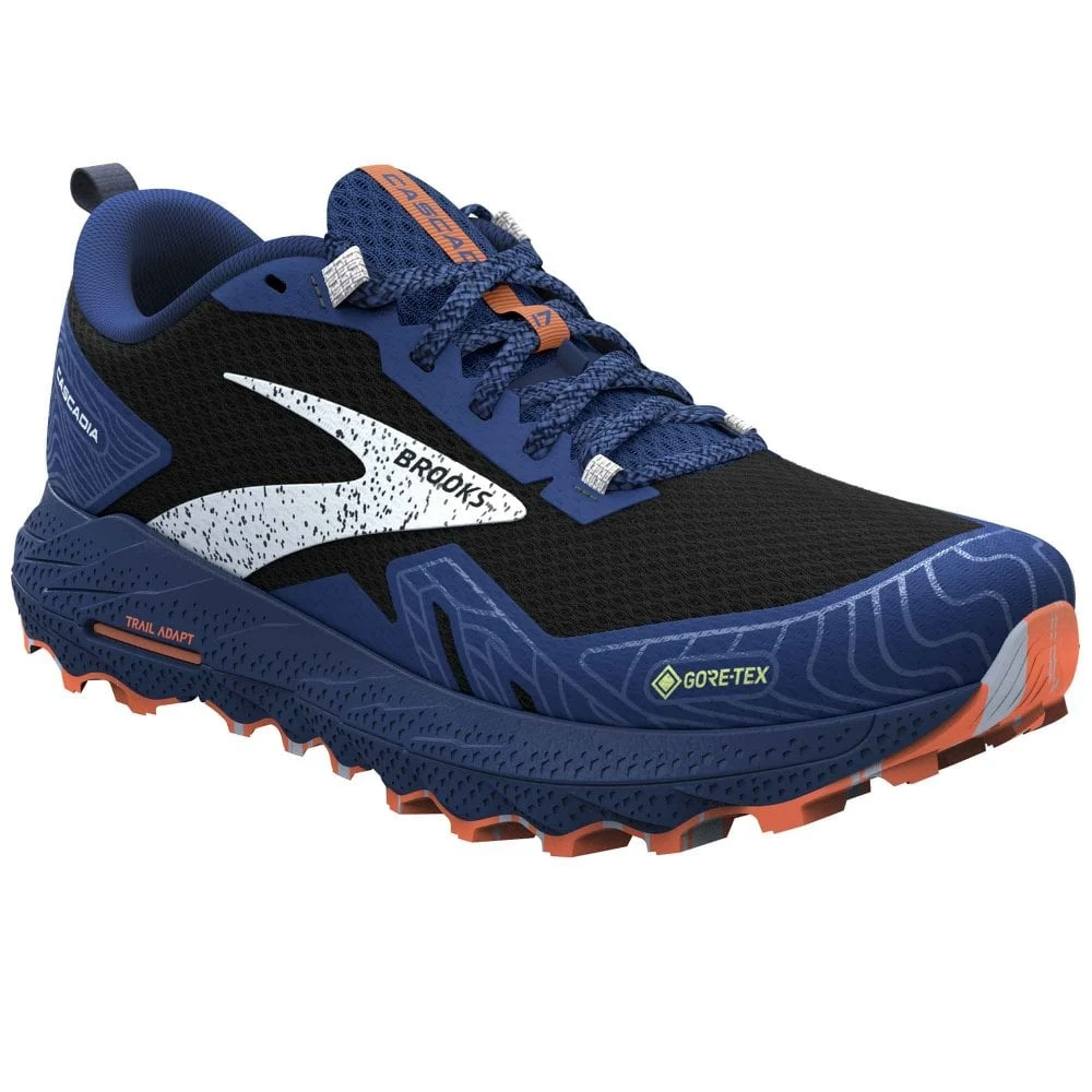Cascadia 17 GTX Mens Waterproof Trail Running Shoes Black/Blue/Firecracker